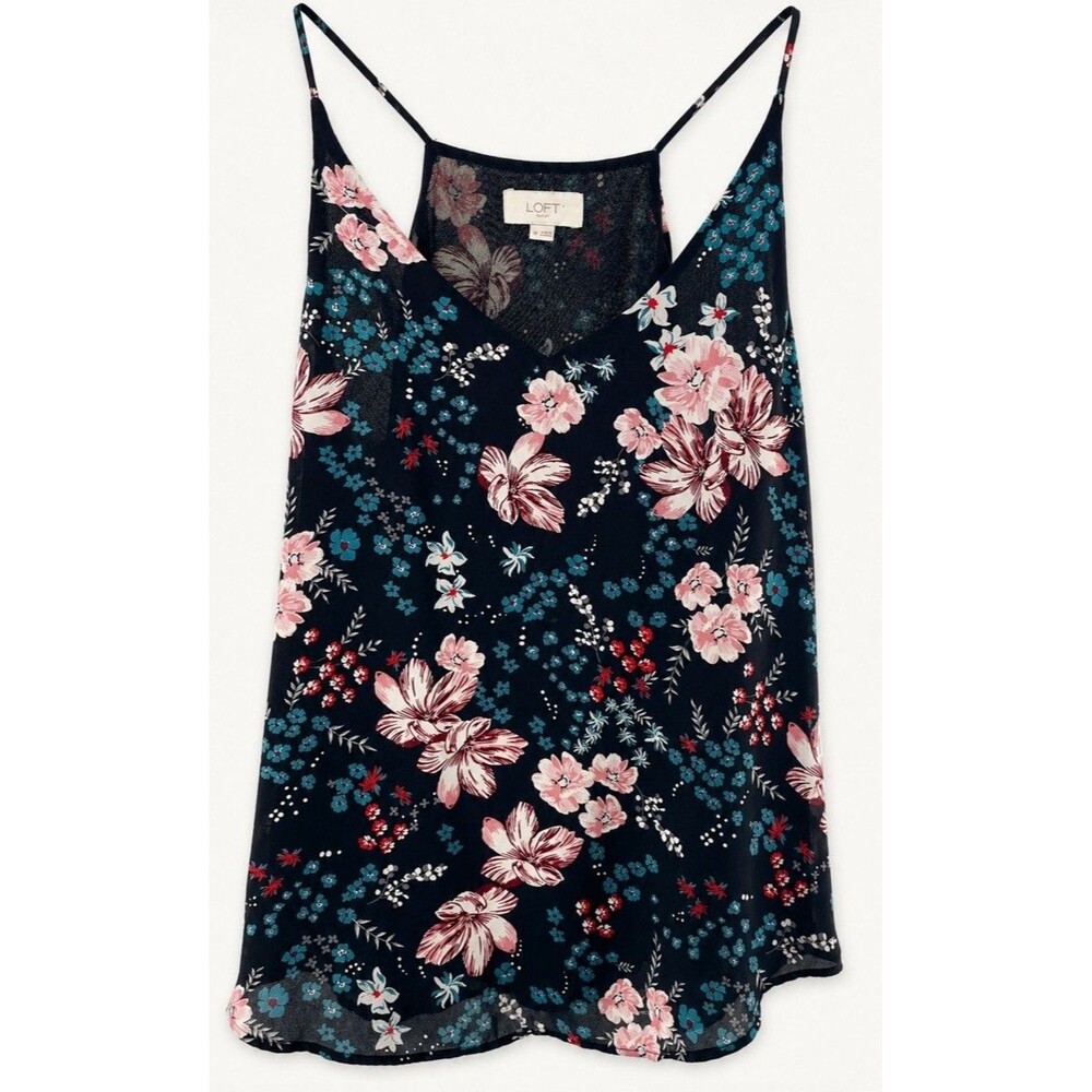 LOFT Outlet Women’s Floral Tank Top Black Pink Blue Cami Medium Summer Flowy
